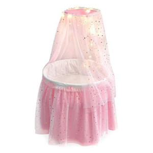 Badger Basket Sweet Dreams Toy Doll Bed With Canopy And Lights For 18 Inch Dolls - Pink/Stars