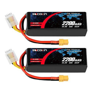 Socokin 4S Lipo Battery 2200Mah 14.8V 50C With Xt60 Plug Soft Case Rc Battery For 60Mm-70Mm Edf Jet 1000Mm-1500Mm Plane Rc Car Boat Truck Heli Airplane Quadcopter Multi-Motor Diy Parts(2 Pack)