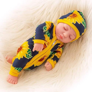 Ecore Fun 10 Inch Newborn Reborn Baby Doll And Clothes Set Washable Realistic Silicone Baby Dolls With Cute Sunflower Jumpsuit-Best Gift For Kids Girls