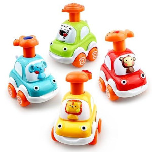 Love&Mini Baby Toy Cars For 1 Year Old Boys Girls, Toy Trucks Set Of 4 Pack Pull Back Cartoon Vehicles Car Toys For 1 2 3 Year Old Toddlers Birthday Gifts