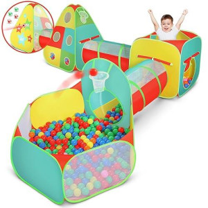 Kiddzery 5Pc Tunnel And Ball Pit Play Tent Toddler Jungle Gym Tunnels To Crawl Through With Tents For Kids, Toddlers, Infants Boys & Girls Indoors & Outdoors Gift Target Game With 4 Dart Balls