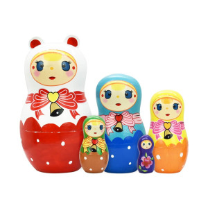 Tphon Nesting Dolls 5Pcs Handmade Russian Wooden Matryoshka Dolls Cute Cartoon Pattern Nesting Doll Toy Stacking Doll Set For Kids Christmas And Birthday
