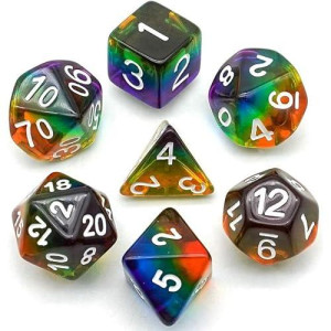Cusdie Rainbow Dice Polyhedral Dnd Dice Sets For Dungeons And Dragons Role Playing Game(Rainbow-Transparent)