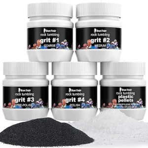 Rock Tumbler Refill Grit Media Kit, Stone Polisher (3.5 Pounds Polishing Grits + Poly Plastic Pellets), Compatible With Any Brand Tumbler, 5-Steps For Tumbling Stones