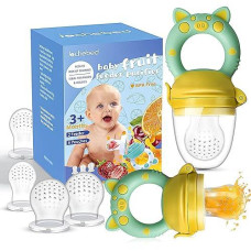 Baby Fruit Food Feeder Pacifier - Fresh Teething Pacifiers, Infant Fruit Teething Teether Toy For 3-24 Months, 6 Pcs Silicone Pouches For Toddlers & Kids & Babies, Piggy Handle 2-Pack (Yellow)