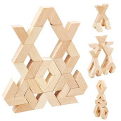 Wooden Building Blocks For Kids 4-8, Large Solid Wood Toddlers Stacking And Balancing V-Shape Blocks Toy, Early Learning Construction Game For Kids Age 3 4 5 6 7