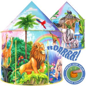 W&O Jungle Adventure Kids Tent With Jungle Call Button, Safari Animals, Pop Up Kids Play Tent For Boys & Girls, Outdoor & Indoor Tents For Kids