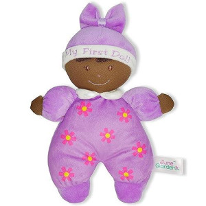 June Garden 9 My First Doll Hazel - Soft Plush Baby Doll With Rattle - Purple Outfit