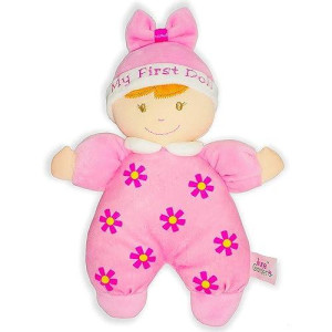 June Garden 9 My First Doll Sienna - Soft Plush Baby Doll With Rattle - Pink Outfit