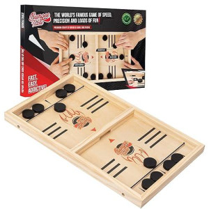 Bungee Table - Large Fast Sling Puck Game - Test Your Speed And Accuracy With This Fast Action Super Winner Wooden Air Hockey Board Game - Guaranteed Fun For Family Game Night Or Party With Friends