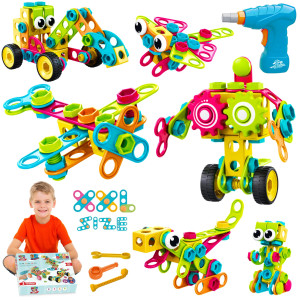 Stem Toys Kit 260 Pcs W/Drill | Educational Construction Set + Mechanical Screwdriver, Creative Construction Toys, Building Blocks, Car Wheels Cogs Learning Set For Boys & Girls 4 5 6+ Years Old