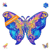 UNIDRAgON Wooden Jigsaw Puzzles - Intergalaxy Butterfly, 199 pcs, Medium 126x9, Beautiful gift Package, Unique Shape Best gift for Adults and Kids