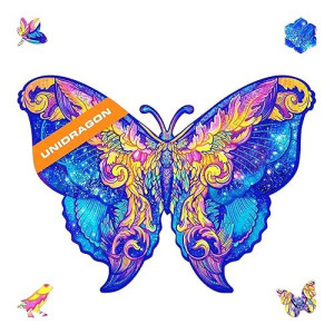Unidragon Wooden Jigsaw Puzzles - Intergalaxy Butterfly, 199 Pcs, Medium 12.6"X9", Beautiful Gift Package, Unique Shape Best Gift For Adults And Kids
