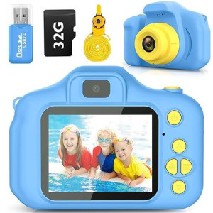 Desuccus Kids Camera Toys Christmas Birthday Gifts For Boys And Girls Kids Toys 3-9 Year Old Hd Digital Video Camera For Toddler 5 Puzzle Games With 32Gb Sd Card (Blue)