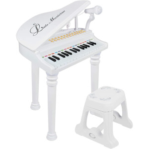 Love&Mini Piano Toy Keyboard White 31 Keys For Age 2+ Year Old Girls Boys Birthday Gifts, Kids Keyboard Toy Instruments White Piano With Microphone And Stool