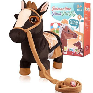 Marsjoy Black Walking Pony Toy Musical Singing Dancing Plush Interactive Pony Walk Along Toy Horse With Leash Pony Robot Stuffed Animal Toy For Boy Girl Ages 3+ H: 11.81 Age 3+