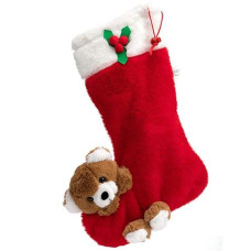Hollyhome Plush Christmas Stockings With Plush Bear Hanging Xmas Decoration Kids Gift Socks Ornament 15 Inch