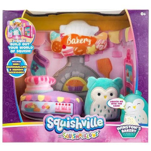 Squishville By Squishmallow Bakery Play Scene, 2 Winston Mini-Squishmallow, 8 Playset, 1 Plush Accessory, Marshmallow-Soft Animals, Bakery Toy