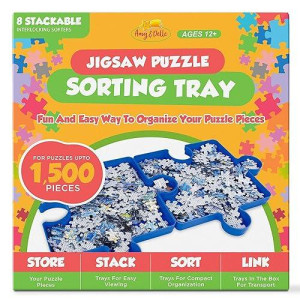 Holliday Gift Puzzle Tray Sort And Go Pack Of 8-1500 Pieces Jigsaw Puzzle Storage And Sorting Tray Holder - Stackable, Puzzle Pieces, Better Sort Patterns, Shapes, Colors, Gift For Puzzlers