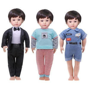 Fashion Boy Doll Clothes Outfits - 18 Inch Boy Dolls With 3 Sets Black Tuxedo Business Suit Sportswear Daily Casual Wear Jacket Pants Clothing For Doll Accessories Girls Gift