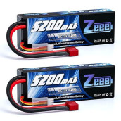 Zeee 2S 5200Mah Lipo Battery 7.4V 80C Hard Case Battery With Deans Plug Compatible For 1/8 1/10 Rc Vehicles Car Slash Rc Buggy Truggy Rc Airplane Racing Models(2 Pack)