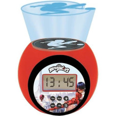 Lexibook - Miraculous Projector Alarm Clock With Snooze Function And Alarm Function, Night Light With Timer, Lcd Screen, Battery Operated, Red/Black, Rl977Mi