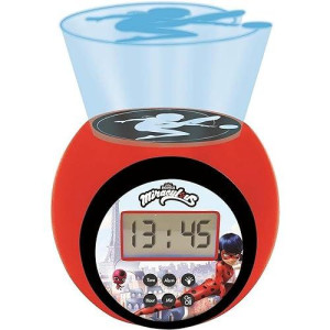 Lexibook - Miraculous Projector Alarm Clock With Snooze Function And Alarm Function, Night Light With Timer, Lcd Screen, Battery Operated, Red/Black, Rl977Mi