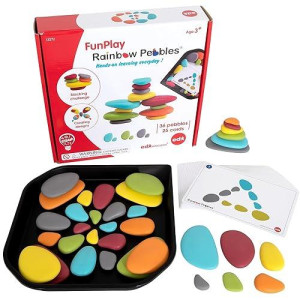 Rainbow Pebbles Funplay Activity Set - 36 Sorting And Stacking Toys + 50 Activities + Messy Tray P- - Homeschool Kit For Kids