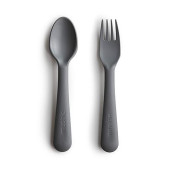 Mushie Flatware Fork And Spoon Set For Kids | Made In Denmark (Smoke)