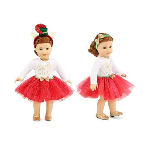 Emily Rose 18 Inch Doll Clothes 5-Pc Party Tutu Skirt Outfit, Including Gold 18" Doll Shoes And 2 Headbands! | Gift Boxed! | Compatible With 18-In American Girl Dolls