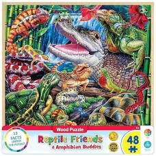 Masterpieces 48 Piece Fun Facts Jigsaw Puzzle For Kids - Reptile Friends Wood Puzzle - 12"X12"