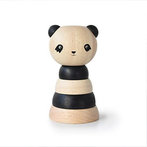 Wee Gallery Wood Stacker - Panda - Classic Learning Toy For Baby Development, Motor Skills, Problem Solving Activity