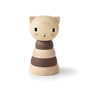 Wee Gallery Wood Stacker - Cat - Classic Learning Toy For Baby Development, Motor Skills, Problem Solving Activity