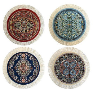 Set Of 4 Round Dollhouse Rugs - Miniature Carpets For Dolls 5"