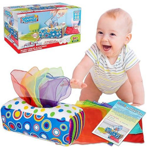 Sensory Pull Along Toddler Infant Baby Tissue Box - Colorful Juggling Rainbow Dance Scarves for Kids STEM Montessori Educational Manipulative Preschool Learning Toys - 5 Month 1-2-Year-Old Activities