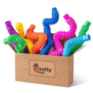 Nutty Toys 8 Pk Pop Tubes Sensory Toys (Large) Fine Motor Skills Learning Toddler Toy For Kids Top Adhd Autism Fidget 2024 Best Preschool Boy Girl Gifts Idea Unique Christmas Toddler Stocking Stuffers