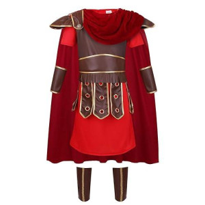 Lmyove Kids Warrior Costume, Halloween Boys Roman Soldier Gladiator Viking Medieval Historical Role Playing Party 4-11Y (Large,Brown)