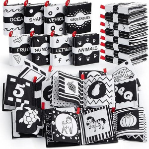 Joyin 8Pcs Baby Soft Books, Black And White High Contrast Crinkly Cloth Infant Books, Nontoxic Fabric Waterproof Newborn Toys, Toddler Educational Learning Toys Perfect For Baby Shower Birthday Gifts