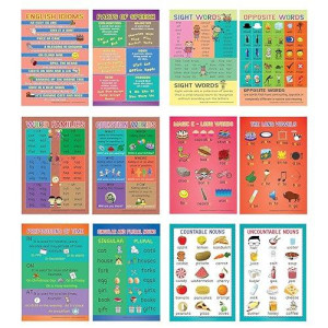 Creanoso Fun English Learning Words Educational Posters (6-Pack) - Teacher Teaching Supply - Stocking Stuffers Gifts For Boys Girls Home Activities - Functionable Designs - Home Schooling Kit