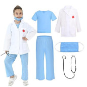 Lingway Toys Kids Pretend Role Play Costumes White Coat With Blue Scrubs And Accessories 3-4Years