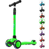 Allek Kick Scooter B03, Lean 'N Glide 3-Wheeled Push Scooter With Extra Wide Pu Light-Up Wheels, Any Height Adjustable Handlebar And Strong Thick Deck For Children From 3-12Yrs (Lime Green)