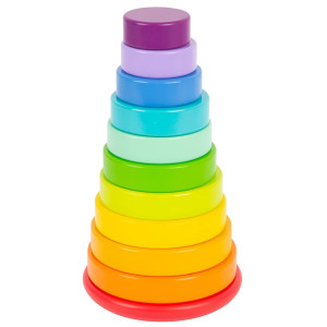 Wooden Large Rainbow Stacking Tower By Small Foot - Babies Learn Hand-Eye Coordination, Patterns And Colors While Developing Fine Motor Skills - Classic Educational Game For Toddlers - Ages 18+ Months