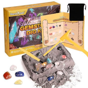 Gemstone Dig Kit, 16 Real Gem Stones Excavation Kit, Stem Educational Toys Science Kits, Rock And Geology Easter Basket Stuffers Toys Gift For Girls Boys
