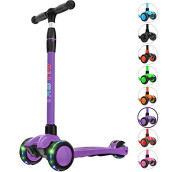 Allek Kick Scooter B03, Lean 'N Glide 3-Wheeled Push Scooter With Extra Wide Pu Light-Up Wheels, Any Height Adjustable Handlebar And Strong Thick Deck For Children From 3-12Yrs (Purple)