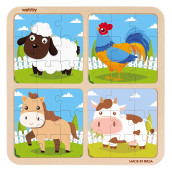 Webby 4 in 1 Farm Wooden Puzzle Toy, 36 Pcs