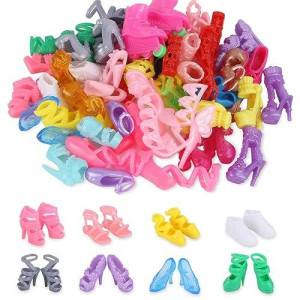 Janyun 30 Pairs Doll Shoes Various Styles Replacement High Heel Boot Assorted Colors Flat Shoes Set Bulk For 12" Dolls Closet