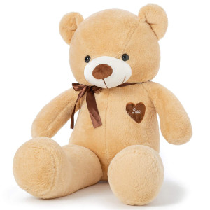 Yunnasi Big Teddy Bear Stuffed Animal 31.5 Inch Giant Teddy Bear With Love Heart Large Plush Toy Soft Doll Gift For Kids Girls Girlfriend On Birthday Valentine'S Day Christmas Baby Shower Light Brown