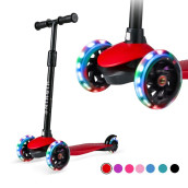 Kids Kick Scooters For Toddlers Boys Girls Ages 2-5 Years Old, Adjustable Height, Extra Wide Deck, Light Up Wheels, Easy To Learn, 3 Wheels Scooters (Red)