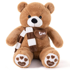 Yunnasi Big Teddy Bear Stuffed Animal Plush Teddy Bear With Scarf For Children Girls Girlfriends (31 Inches, Dark Brown)