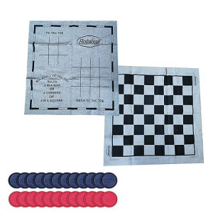 3 In-1 Giant Board Games Tic Tac Toe And Jumbo Checkers Game Set W/Reversible Rug Lawn & Yard Game | Indoor Outdoor Backyard Games For Adults Family Party Kids Camping Bbq Picnic